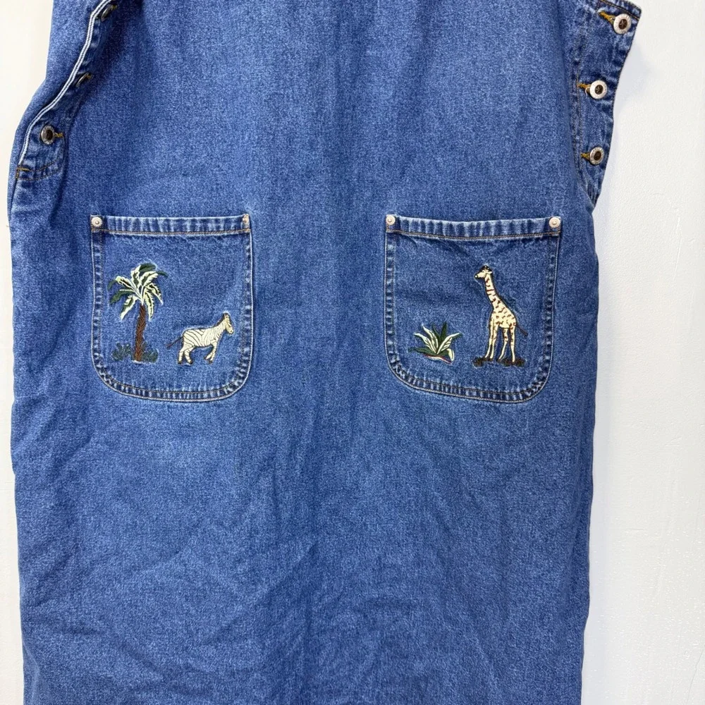 VTG Carolina Plus Blues Denim Safari Embroidered Jumper Dress 18W Blue Cotton